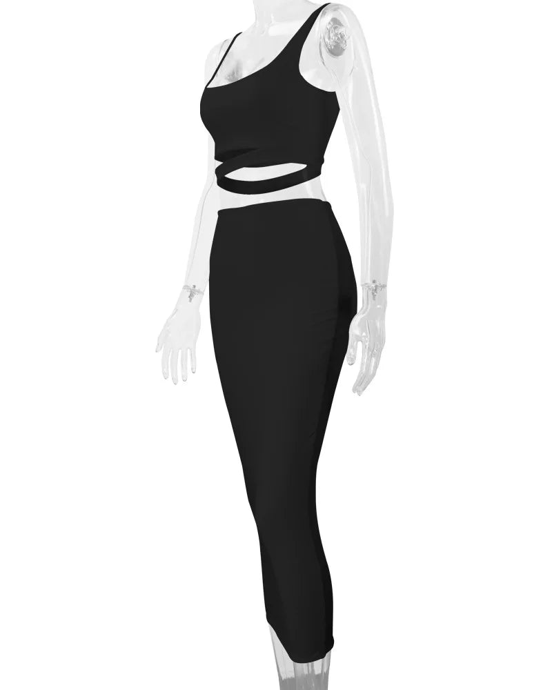 Sexy Pleated Hollowout Two-piece Dress