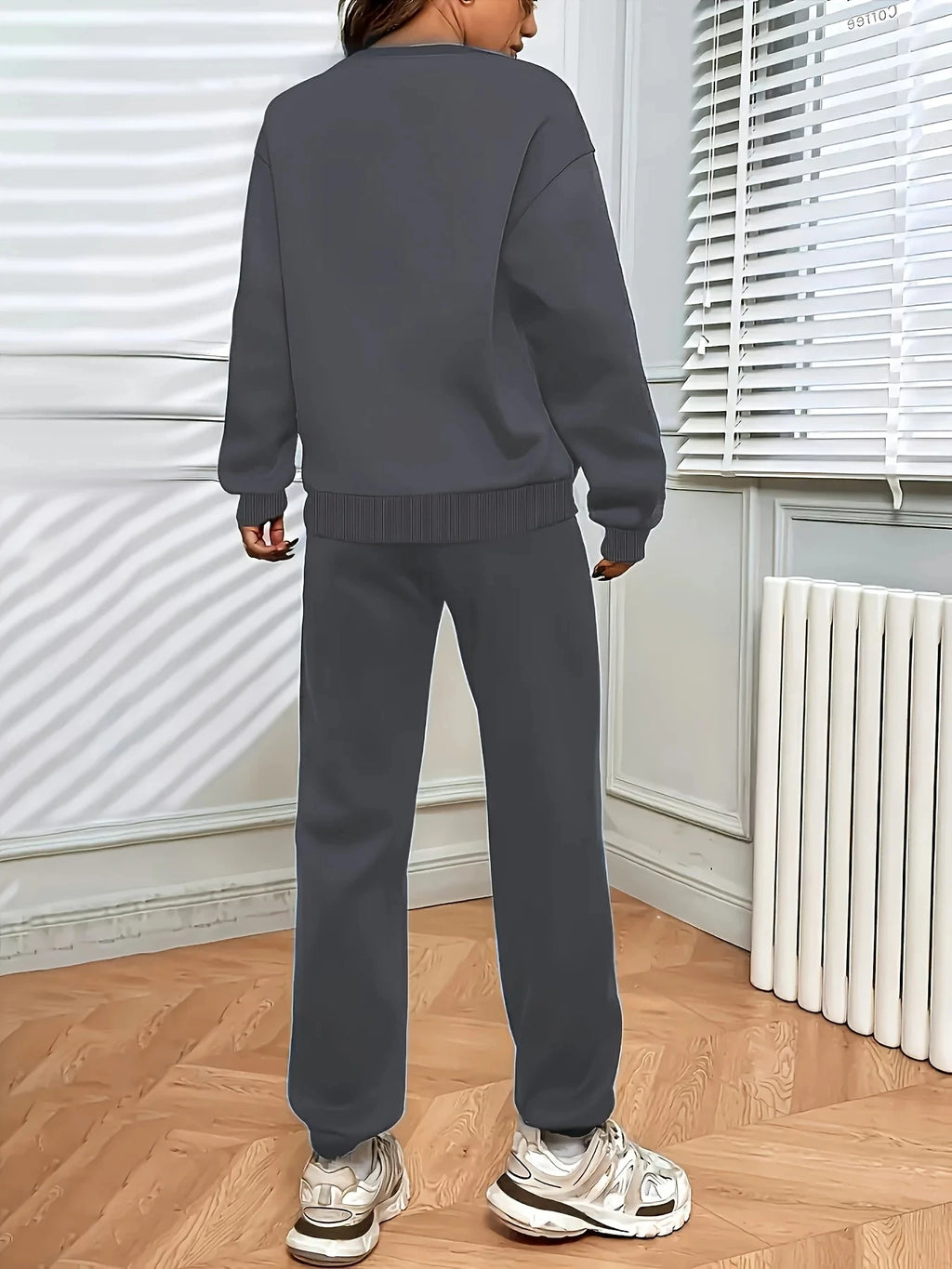 Women's autumn and winter casual Brooklyn New York letter printed round neck sweatshirt+sweatpants set warm clothing