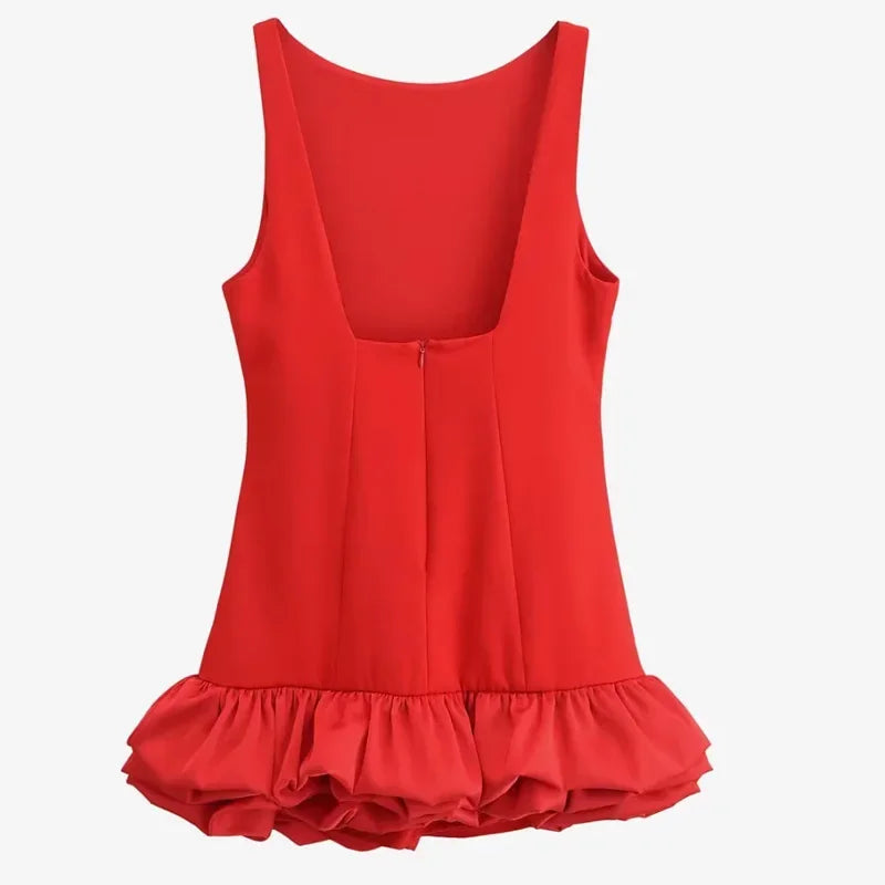 Ruffle Backless Party DressBlack Red Sleeveless Bodycon Mini Dress