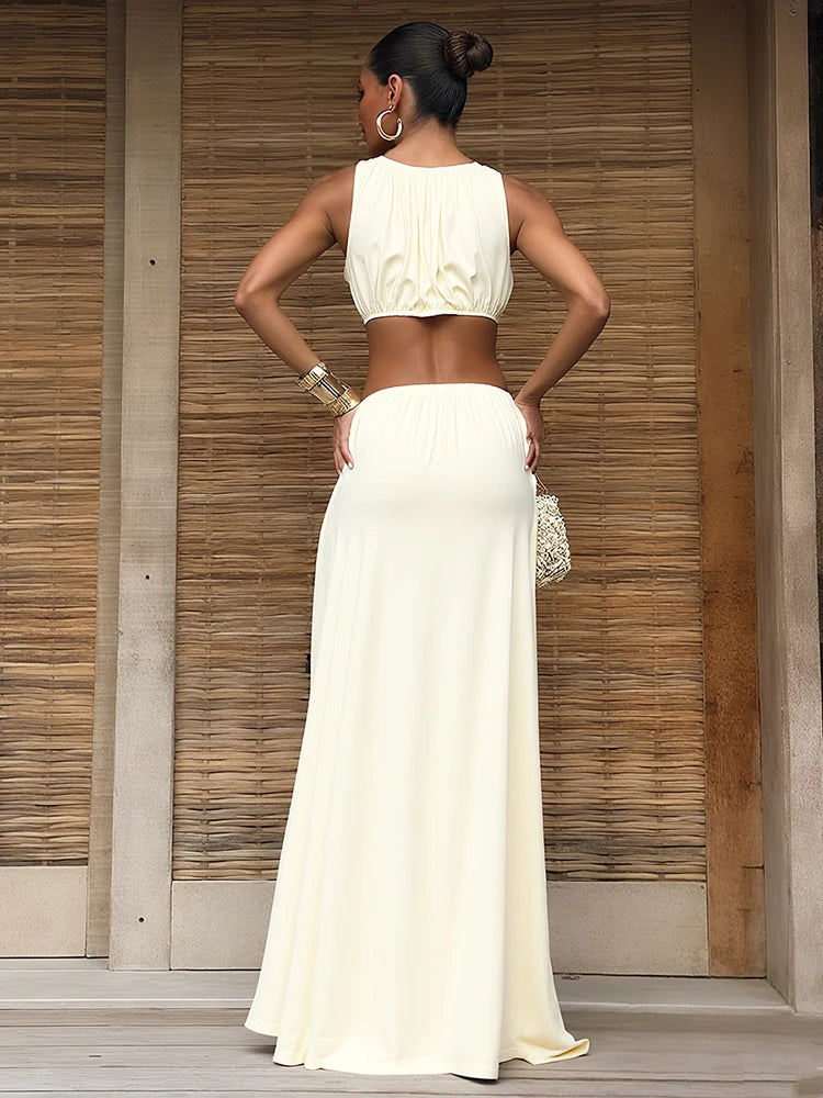 Shirring Waistless Maxi Dress