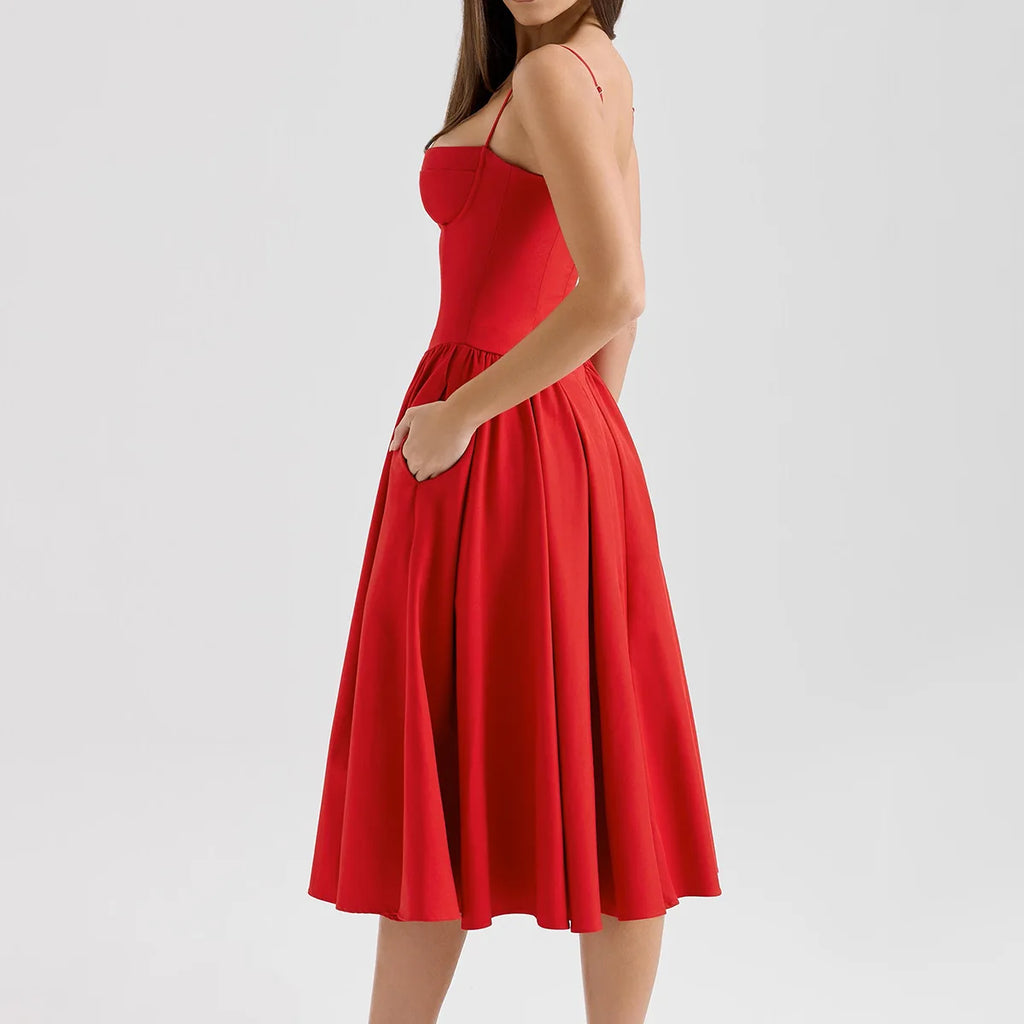 Elegant Midi Dress Red Night Date Dress
