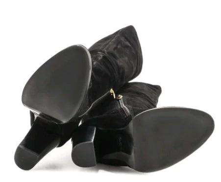 Knee-High Sheepskin Boots with Chunky Heels